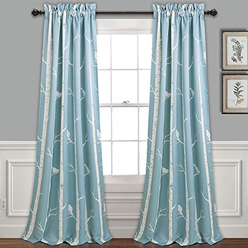 "Lush Decor Lush Décor, Blue Bird On The Tree Curtains Room Darkening Window Panel Set for Living, Dining, Bedroom (Pair) 84"" L x 52"" W"