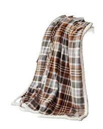 "CARSTENS, INC. Ultra Premium Super Soft Plush Sherpa Fleece Oversized Throw Blanket 54"" x 68"", Gray Chestnut Plaid"