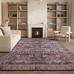 SAFAVIEH Traditional Rug Ideal for High Traffic Areas - Machine Washable and Non Slip - Tucson Collection, Short Pile, in Red and Green, 183 X 274 cm