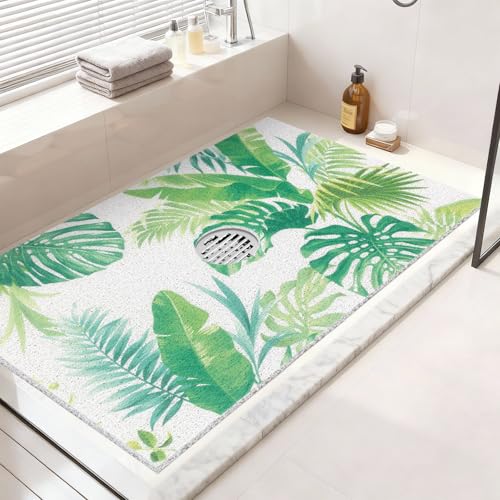 Non Slip Shower Mat: 24 X 32 Inch Extra Large Shower Mats for Inside Shower with Drain Hole in Middle - Soft PVC Loofah Anti Slip Shower Floor Mat for Standing and Walk-in Shower, Quick Drying