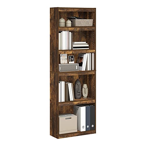 Furinno JAYA Book Shelf, 5-Tier Bokshelf, Enhanced Home Bookcase with Adjustable shelf, 9.5 x 24.5 x 71.1, for Living Room, Bedroom, Home Office, Amber Pine