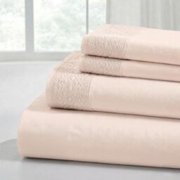 Modern Threads Pacific Coast Textiles 4 PIECE CROCHET LACE MICROFIBER SHEET SET BLUSH QUEEN, Microfibre