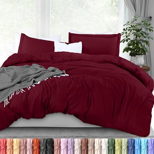 Utopia Bedding Duvet Cover Queen Size - 3 Piece with Zipper Closure - 1 Comforter Cover 90X90 Inches & 2 Pillow Shams 20X26 Inches (Burgundy) Comforter Not Included