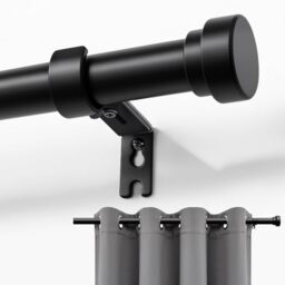 Joydeco Curtain Rod, Metal, Matte Black, 1in Diameter, 120in Length, Adjustable, Window Treatment Single Rod with Aluminium Finials, 32-120in, 1PCS