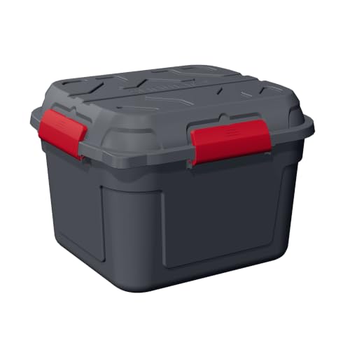 Sunware Q-line Waterproof Storage Box 90L - 60.1 x 53.1 x 42.5 cm - Plastic Box with Seal, Lockable and Stackable - Anthracite/Red