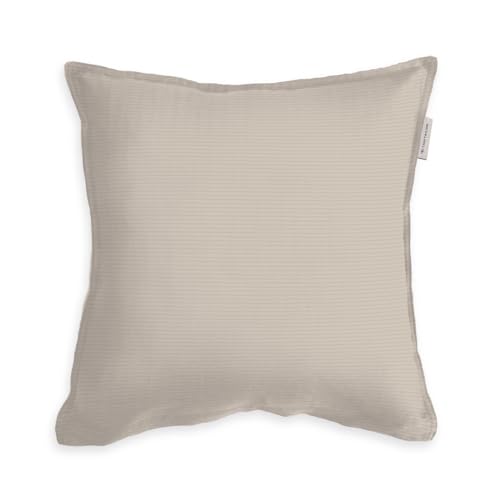 Tom Tailor Satin Cushion Cover, 40 x 40 cm, 100% Cotton/Satin, with Double Stitching, Cushion Cover with Coloured Piping and Branded Zip, Two-Tone Solid Colours Beige (Sunny Sand)