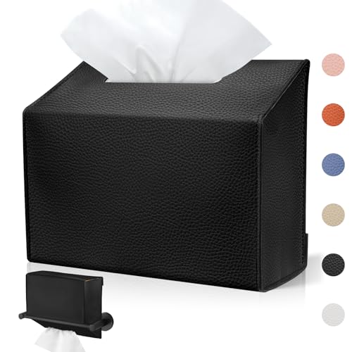 Disposable Hand Towel Box Cover Compatible with Kleenex Disposable Paper Hand Towels, Leather Tissue Box Cover Holder for Bathroom Holder (Black-1 Pack)