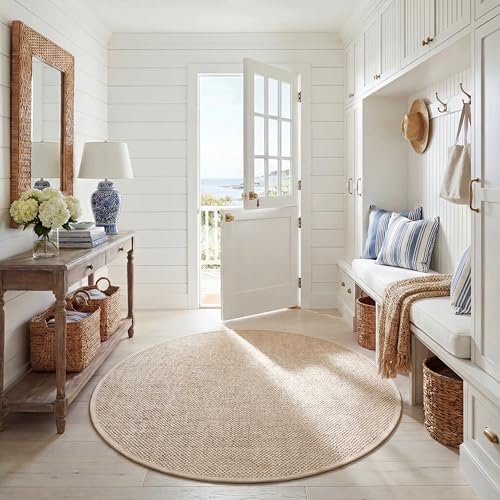 Safavieh Natural Fiber Rug for Living Room, Dining Room, Bedroom - Natural Fiber Collection, Short Pile, in Natural and Beige, 122 X 122 cm