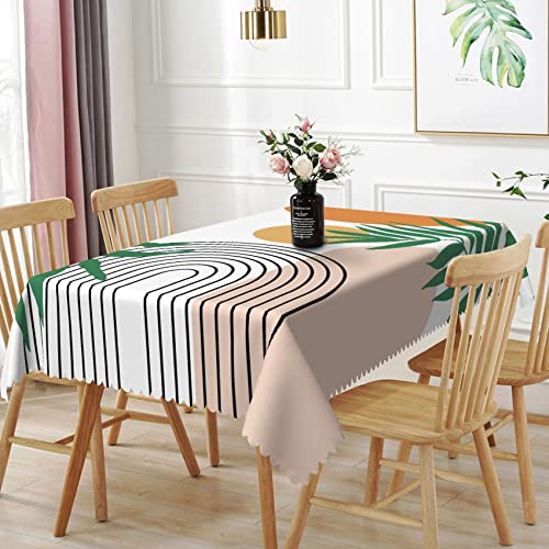 TTQYFNM 54x108inches Mid Century Modern Art Table Cloth Abstract Geometric Boho Rainbow Sun Green Leaves Tablecloths Waterproof and Wrinkle Free Table Cover for Dining Room Kitchen Patio Home Decor
