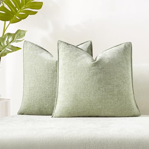 22x22 Chenille Decorative Throw Pillow Covers Case Set of 2,Light Green - JUSPURBET Decorative Chenille Texture Cushion Covers,for Couch Bed Sofa Living Room Bedroom,Luxury Modern Home Decor