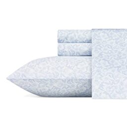 Laura Ashley Home - King Sheets, Soft Sateen Cotton Bedding Set - Sleek, Smooth, & Breathable Home Decor (Blossoming Blue,4 pcs, King)
