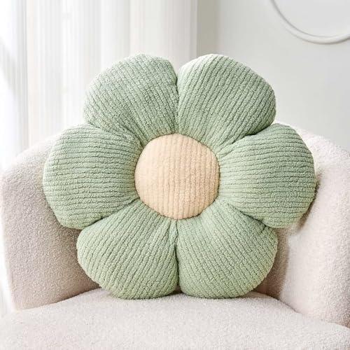 "Kcvvcr Sage Green 14.9"" & 19.6"" Floral Flower Shaped Decorative Throw Pillow, Soft & Resilient PP Cotton Fill, Boho Style, Daisy Design, Sewn Seam, Indoor Use, Decorative & Additional Seating"