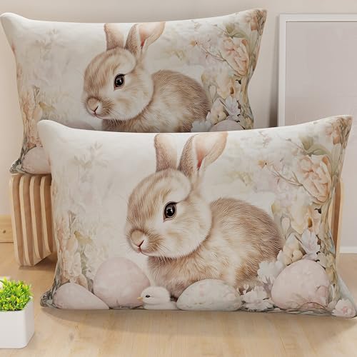 PETTI Artigiani Italiani - Set of 2 Easter Cushion Covers 40x80 cm in Microfibre, Easter Decorative Cushions for Bedroom, Sofa and Living Room, 2 Decorative Pillow Covers, 100% Made in Italy