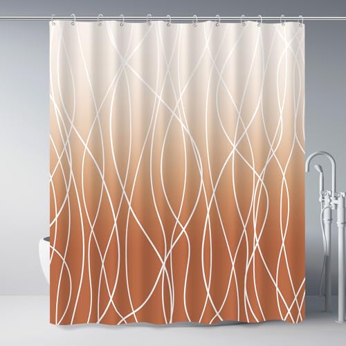 Punkray Burnt-Orange Striped Polyester Shower Curtain for Bathroom with Hooks, Shower Curtains for Bathroom, Waterproof Bath Accessories Hotel Style - Machine Washable 72 x 72