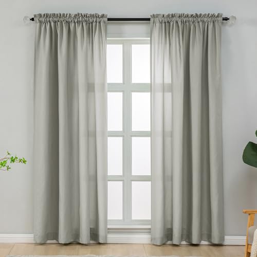 L.Z.E Grey Privacy Curtains 96 Inches Long 2 Panels Set, Light Filtering Curtains for Living Room Bedroom Doorway Divider, Non-See-Through Rod Pocket Window Panels