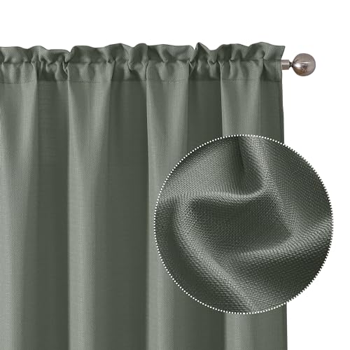 "Chyhomenyc BENNET Faux Linen Textured Semi Sheer Curtains Light Filtering Soft Airy Curtains for Living Room Bedroom 40"" W x 63"" (101.6 cm W x 160 cm), Olive Green, 2 Panels"
