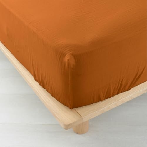 Douceur d'Intérieur, Fitted Sheet (160 x 200 cm) Angelia Caramel, Cotton Gauze