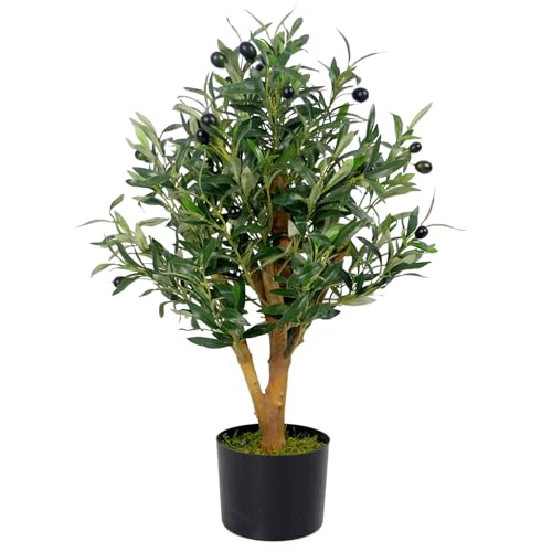Leaf Design UK Artificial Olive Tree in Black Plastic Pot, 65 cm