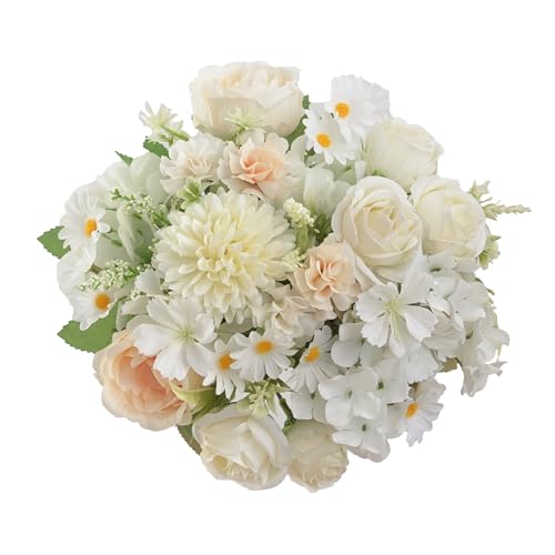 karoro Artificial Peonies Flowers Bouquet, Small White Slik Floral Arrangements, Fake Flowers for Wedding, Bridal Bouquets, Home Decor, Table Centerpieces (Champagne White, Small)