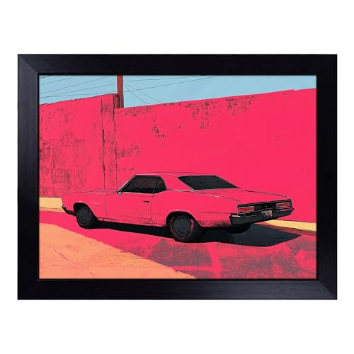 Lap Tray with Bean Bag Cushion, Retro Classic Car - Handmade in the UK, Raised Wooden Edge, Padded Cushion, Heat-Resistant Wipe-Clean Surface, for Meals, Laptops and Crafts