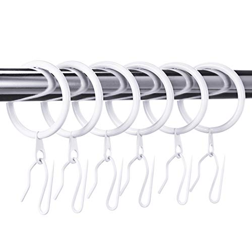 Hotop 60 Pieces Metal Drapery Curtain Rings & Hooks, 30 mm Internal Diameter (White)