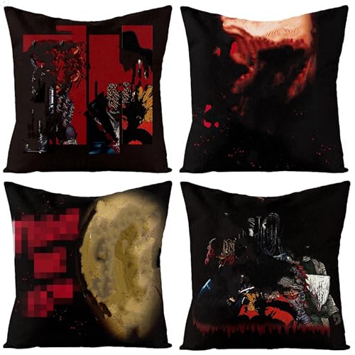 7ilaewen 4Pcs Horror Classic Movie Characters Pillow Covers, 18 x 18 Inch Halloween Friday The 13th Throw Pillow Case Linen Decorative Square Cushion Covers for Horror Theme Party Decor Birthday Gift