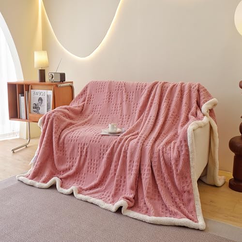 UKELER Sherpa Fleece Blanket 60 ?? 80 inch, Ultra Soft Twin Size Throw Blankets for All Season, Cozy Plush Plaid Blanket for Bed Couch Sofa Office Camping, Pink
