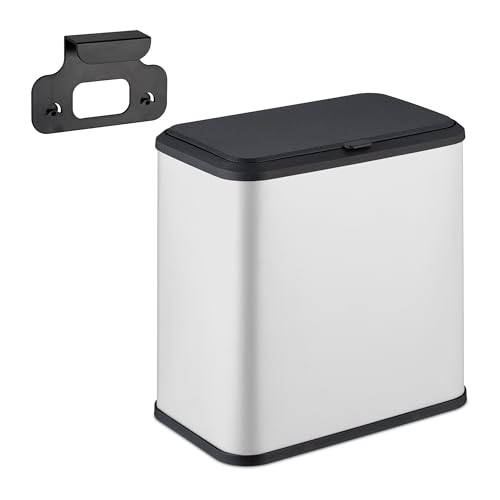 Relaxdays Hanging Rubbish Bin, 5L, Waste Container for Cupboard, Kitchen & Bathroom, Metal & Plastic, Rectangular, White