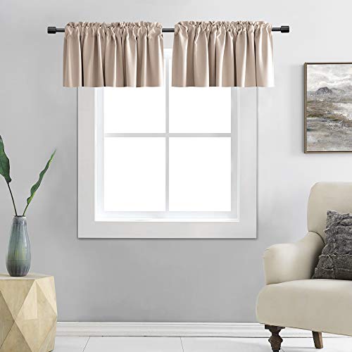 DONREN 2 Pack Blackout Window Valances for Basement with Rod Pocket -16 Inches Long Valances for Windows(Warm Taupe,52 Inches Wide)