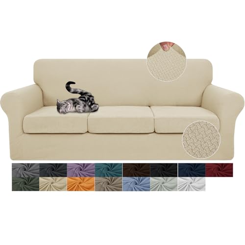 JIVINER 4 Pieces Oversized Sofa Slipcovers Stretch Sofa Covers with 3 Extra Large Seat Cushion Covers Thick Fitted Couch Covers for 3 Cushion Couch for Living Room (XL Sofa, Light Beige)
