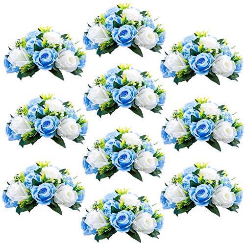 Sziqiqi Pack of 10 Fake Flowers, Silk Rose Flowers, Suit for Wedding/Party Centerpiece Road Lead Flower Rack Decorations, 10 Pieces