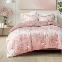 "Comfort Spaces Juliette Luxe Comforter Velvet Lush w/Button Tufted Design, Modern All Season Cover, Cozy Bedding Set, Matching Sham, King(104""x90""), Blush 3 Piece"