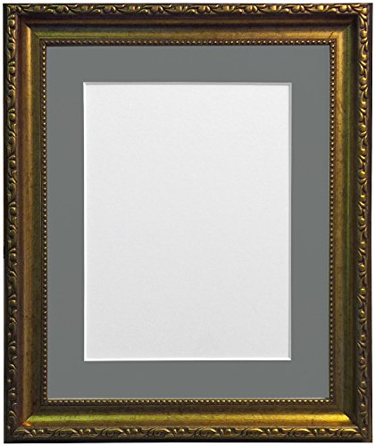 FRAMES BY POST Shabby Chic Picture, Photo and Poster Frame, Plastic, Gold with Dark Grey Mount, 50 x 40 cm Image Size A3