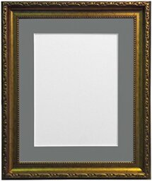 FRAMES BY POST Shabby Chic Picture, Photo and Poster Frame, Plastic, Gold with Dark Grey Mount, 50 x 40 cm Image Size A3