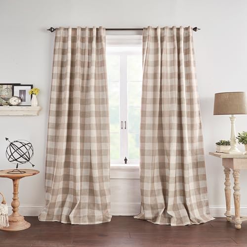 "Elrene Home Fashions Farmhouse Living Grainger Buffalo-Check Blackout Window Curtain, Living Room and Bedroom Drape with Rod Pocket Tabs, 52"" x 95"", Linen, 1 Panel"
