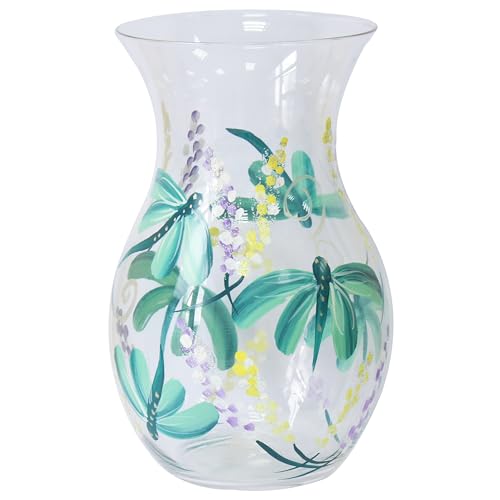 L & P Home & Gifts Hand Painted Glass Lynsey Johnstone Dragonfly Vase For Home & Kitchen - Lovely Home Décor Accessory for Milk, Cream, and Water - Reusable & Practical Gift for Women and Men
