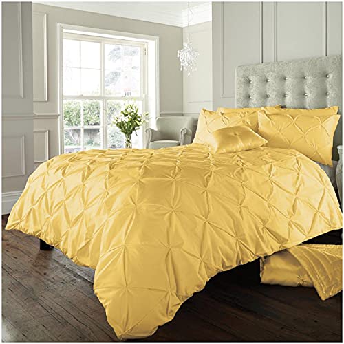 GC GAVENO CAVAILIA Pintuck Duvet Cover, Polycotton Pleated Bedding Bed Set, Ochre, King