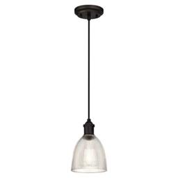 63385 One-Light Indoor Pendant, Oil Rubbed Bronze Finish with Clear Ribbed Glass