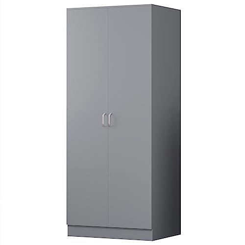 FWStyle Tunis 2 Door Wardrobe Matt Grey with Metal Handles and Soft Close Hinges, Modern Bedroom Storage Furniture with Hanging Rail and Top Shelf, Scratch Resistant Finish, H180 x W80 x D50cm