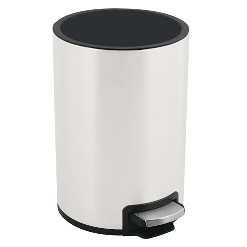 Spirella Rubbish Bin 3 or 5 Litres Stainless Steel Soft Close with Inner Container Riku Bathroom Pedal Bin Waste Bin Drop Brake Matte White