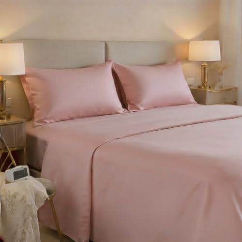 Jenny Sesal Bed Sheet Set ??? Solid Colour ??? Made in Italy ??? Double Bed ??? Single ??? Bed Sheet Set + Pillowcases (Antique Pink, French Double)