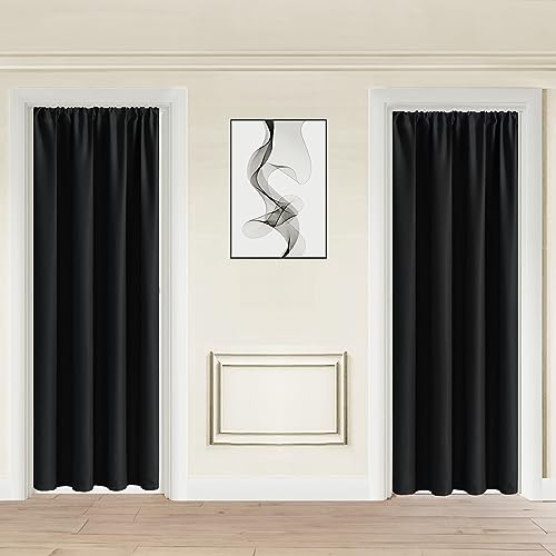 JIUZHEN Blackout Doorway Curtains 80 inch Length - 2 Panels Thermal Insulated Privacy Soundproof Rod Pocket Closet Door Curtains Room Divider for Bedroom,Office, 42 x 80 inches, Black