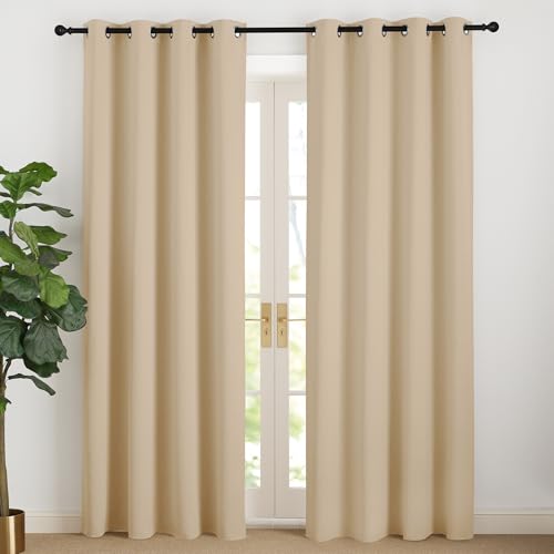 NICETOWN Opaque Beige Curtains, 220 cm Long, Thermal Protection Curtain, Opaque Curtains with Eyelets, Living Room, Modern Over Curtains, Set of 2, Biscotti Beige, H 220 x W 140 cm