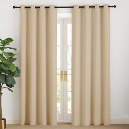 NICETOWN Opaque Beige Curtains, 220 cm Long, Thermal Protection Curtain, Opaque Curtains with Eyelets, Living Room, Modern Over Curtains, Set of 2, Biscotti Beige, H 220 x W 140 cm