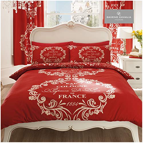 GC GAVENO CAVAILIA Premium Script Duvet Cover, Reversible Cosy Quilt Bedding Set, Luxury Bedroom Accessory, Red, Super-King, Polycotton