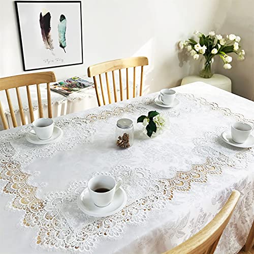BrekSdat Lace Tablecloth Fabric Washable Off White 60x84inch - Elegant Decor Table Cover Dining Home Holiday Party Kitchen Easter Christmas Wedding Farmhouse Outdoor and Indoor Home D??cor