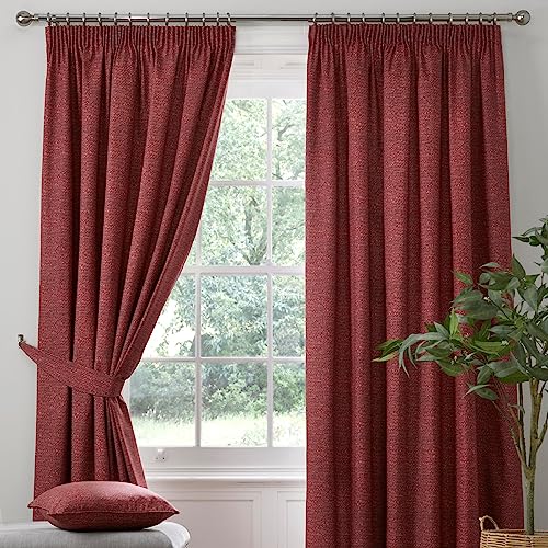 "Dreams & Drapes - Red Blackout Pencil Pleat Curtains W46 x L72"" (117 x 183cm) - 2x Tie Backs Included - Heavy Weight - Thermal & Soundproof Curtains Red - Red Curtains for Bedroom & Living Room"