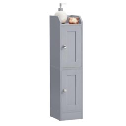 VASAGLE Slim Bathroom Cabinet, Corner Floor Cabinet, Narrow Toilet Paper Storage, Adjustable Shelves, Doors Open to Left or Right, Farmhouse, Dove Grey SIREN Collection BBK312GD02