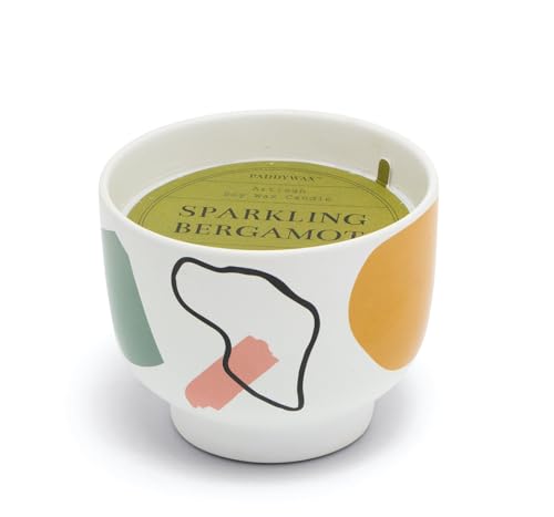 Paddywax Scented Candles Wabi Sabi Collection Fragrant Candle in Reusable Colorful Ceramic Bowl, 340g, Sparkling Bergamot