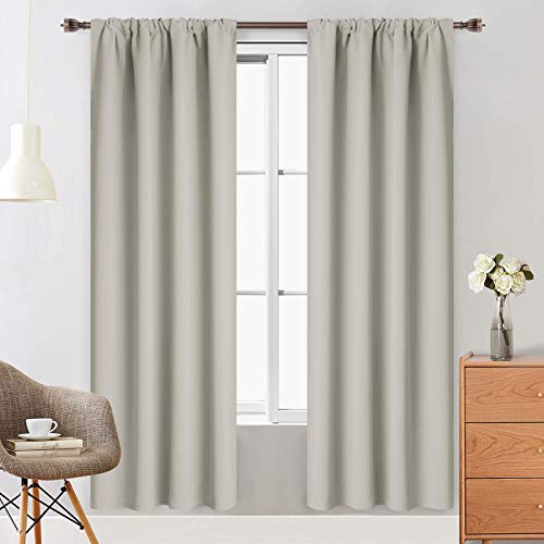Yakamok 72 Inches Light Beige Rod Pocket Blackout Curtains for Bedroom - Room Darkening Thermal Insulated Window Treatment Drapes for Living Room,38W x 72L Inch,2 Panels